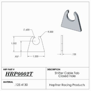 Picture of Tab, Shifter Cable, Open Hole, 0.125" Thick, 4130