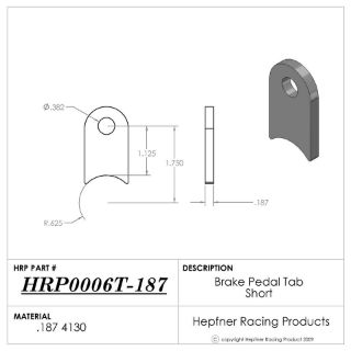 Picture of Tab, Brake Pedal, Short, 0.18" Thick, 4130