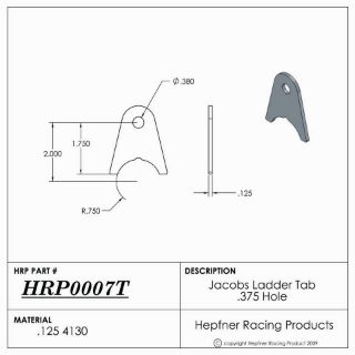 Picture of Tab, Jacobs Ladder, 0.125" Thick, 4130, 0.375" Hole