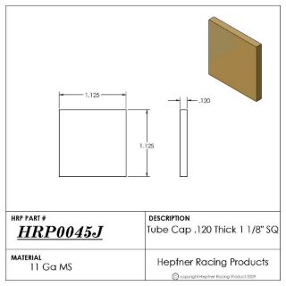 Picture of Tube Cap Square, MS, 0.120" Thick x 1.125" Dia