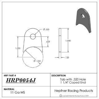 Picture of Tab, MS, 0.120" Thick x 0.320" Hole x 1.25 Dia Coped End