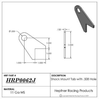 Picture of Tab, MS, 0.120" Thick x 0.508" Hole, 1.00" Corner Notch, Shock Mount