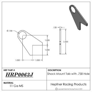 Picture of Tab, MS, 0.120" Thick x 0.758" Hole, 1.00" Corner Notch, Shock Mount