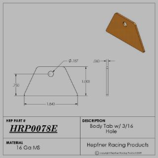 Picture of Body Tab, MS, 0.060" Thick, 0.187" Hole