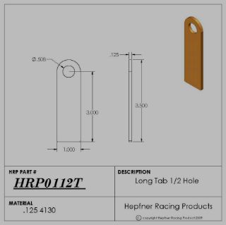 Picture of Tab, Long, 4130, 0.125" Thick, 0.508" Hole