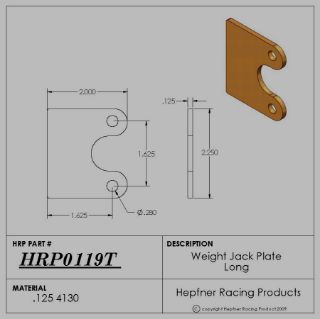Picture of Weight Jack Plate, Long, 4130, 0.125" Thick
