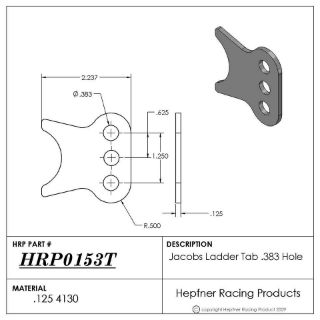 Picture of Jacobs Ladder Tab, 3 Hole, 4130, 0.125" Thick, 0.383" Hole