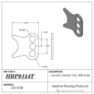 Picture of Jacobs Ladder Tab, 3 Hole, 4130, 0.125" Thick, 0.508" Hole