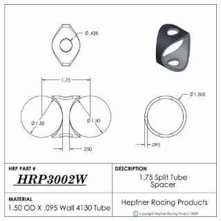 Picture of 1.75" Split Tube Spacer, 4130, 1.500" OD x 0.095", 2 Holes