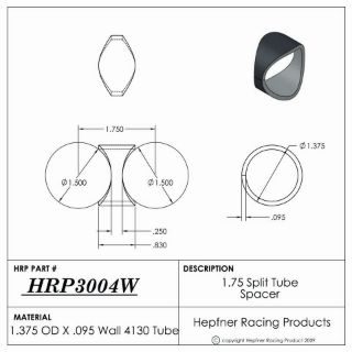 Picture of 1.75" Split Tube Spacer, 4130, 1.375" OD x 0.095", No Holes