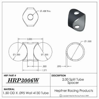 Picture of 2.00" Split Tube Spacer, 4130, 1.500" OD x 0.095", 2 Holes