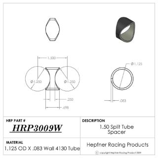 Picture of 1.50" Split Tube Spacer, 4130, 1.125" OD x 0.083", No Holes