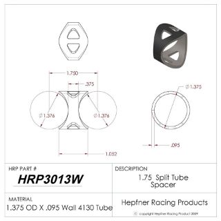 Picture of 1.75" Split Tube Spacer, 4130, 1.375" OD x 0.095" OD, 4 Triangle Holes