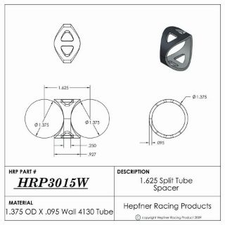 Picture of 1.625" Split Tube Spacer, 4130, 1.375" OD x 0.095" OD, 4 Triangle Holes