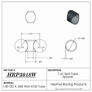 Picture of 1.61" Split Tube Spacer, 4130, 1.00" OD x 0.065" OD No Holes