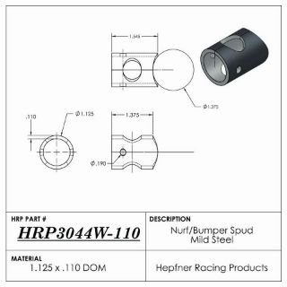 Picture of Spud, Midget Nurf & Bumper, MS, 1.125" OD x 0.110", 1.545" Length, 4 Hole