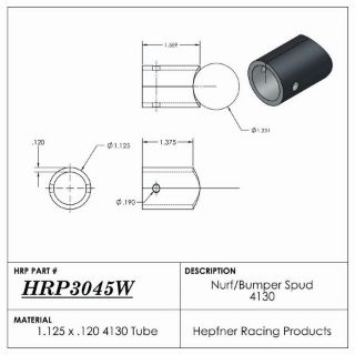 Picture of Spud, Midget Nurf & Bumper, 4130, 1.125" OD x 0.120", 1.550" Length, 2 Hole