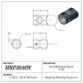 Picture of Spud, Midget Nurf & Bumper, 4130, 1.125" OD x 0.120", 1.684" Length, 4 Hole