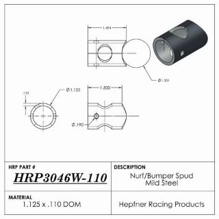 Picture of Spud, Midget Nurf & Bumper, MS, 1.125" OD, 0.110", 1.684" Length, 4 Hole