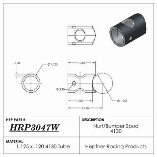 Picture of Spud, Midget Nurf & Bumper, 4130, 1.125" OD, 0.120", 2.125" Length, 4 Hole