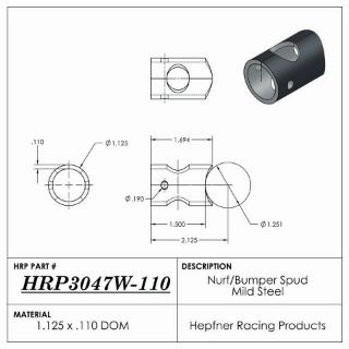 Picture of Spud, Midget Nurf & Bumper, MS, 1.125" OD, 0.110", 1.694" Length, 4 Hole