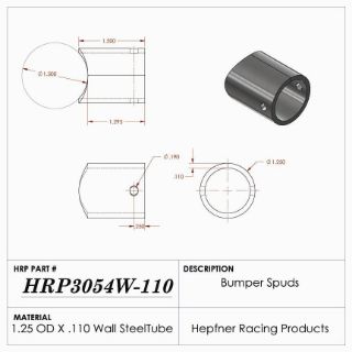 Picture of Spud, Sprint Nurf & Bumper, MS, 1.25" OD x 0.110", 1.50" Cope, 2 Hole, 90°