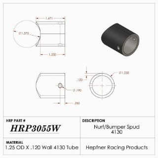 Picture of Spud, Sprint Nurf & Bumper, 4130, 1.25" OD x 0.120", 1.375" Cope, 2 Hole 90°