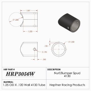 Picture of Spud, Sprint Nurf & Bumper, 4130, 1.25" OD x 0.120", 1.25" Cope, 2 Hole 90°