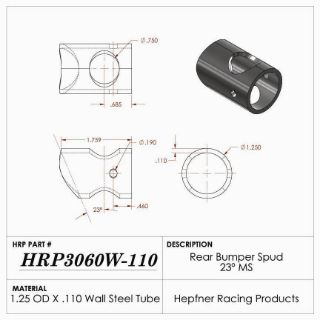 Picture of Spud, Sprint Rear Bumpr, MS, 1.25" OD x 0.110", 1.50" Cope, 23°