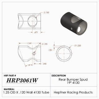 Picture of Spud, Sprint Rear Bumper, 4130, 1.25" OD x 0.120", 1.50" Cope, 19°