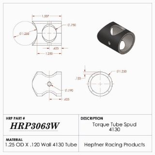Picture of Spud, Sprint Torque Tube, 4130, 1.25" OD x 0.120", 4 Hole, 1.375" Dia Cope
