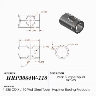 Picture of Spud, Midget Rear Bumper, 84°, MS, 1.125" OD x 0.110", 4 Hole, 1.375" Cope