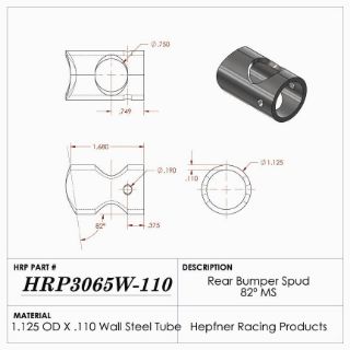 Picture of Spud, Midget Rear Bumper, 82°, MS, 1.125" OD x 0.110", 4 Hole, 1.375" Cope