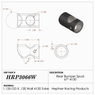 Picture of Spud, Midget Rear Bumper, 4130, 1.125" OD x 0.120", 1.375" Cope, 67°