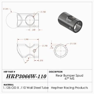 Picture of Spud, Midget Rear Bumper, MS, 1.125" OD x 0.110", 1.375" Cope, 67°