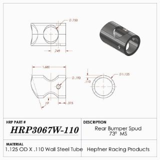 Picture of Spud, Midget Rear Bumper, MS, 1.125" OD x 0.120", 1.375" Cope, 73°