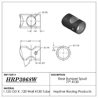 Picture of Spud, Midget Rear Bumper, 4130, 1.125" OD x 0.120", 1.375" Cope, 77°