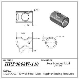 Picture of Spud, Midget Rear Bumper, MS, 1.125" OD x 0.110", 1.375" Cope, 77°