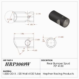 Picture of Spud, Micro Rear Bumper, 4130, 1.00" OD x 0.120", 1.255" Cope, 70°