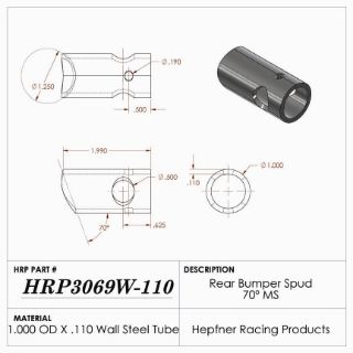 Picture of Spud, Micro Rear Bumper, MS, 1.00" OD x 0.110", 1.25" Cope, 70°