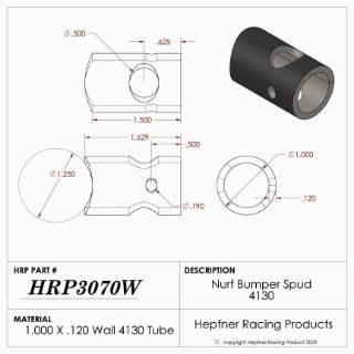 Picture of Spud, Micro Rear Bumper, 4130, 1.00" OD x 0.120", 1.25" Cope, Bolt Hole Inline