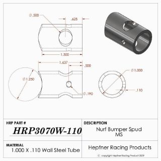 Picture of Spud, Micro Rear Bumper, MS, 1.00" OD x 0.110", 1.25" Cope, Bolt Hole Inline