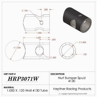 Picture of Spud, Micro Nurf & Bumper, 4130, 1.00" OD x 0.120", 1.25" Cope, 90°