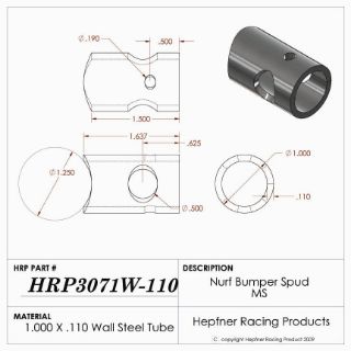 Picture of Spud, Micro Nurf & Bumper, MS, 1.00" OD x 0.110", 1.25" Cope, 90°