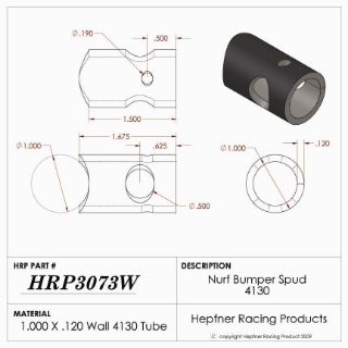 Picture of Spud, Micro Nurf & Bumper, 4130, 1.00" OD x 0.120", 1.00" Cope, 90°