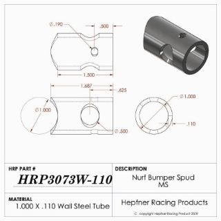 Picture of Spud, Micro Nurf & Bumper, MS, 1.00" OD x 0.110", 1.00" Cope, 90°