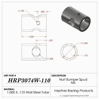 Picture of Spud, Micro Nurf & Bumper, MS, 1.00" OD x 0.110", 1.00" Cope, Straight Cut