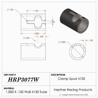 Picture of Spud, Micro Clamp Spud, 4130, 1.00" OD x 0.120, Pinch Clamp Straight Cut