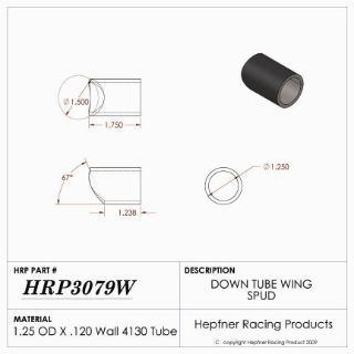 Picture of Spud, Sprint Down Tube, Pinch Bolt Style, 4130, 1.25" OD x 0.120", 67°, 1.50" Cope, No Hole