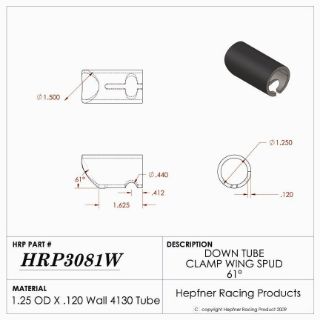 Picture of Spud, Sprint Down Tube, Pinch Bolt Style, 4130, 1.25" OD x 0.0120", 61°, 1.50" Cope